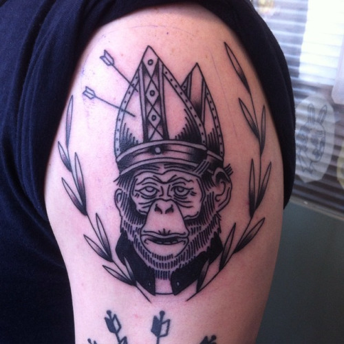Abstract Chimpanzee Tattoo On Left Shoulder