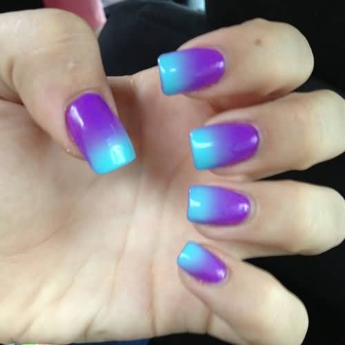 Adorable Purple And Blue Ombre Nail Art