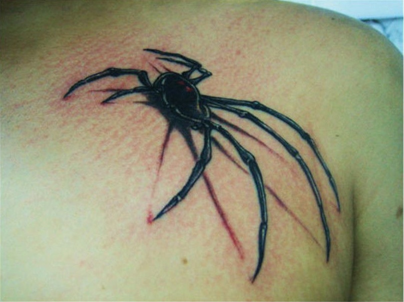 Amazing Spider Arachnids Tattoo On Front Shoulder