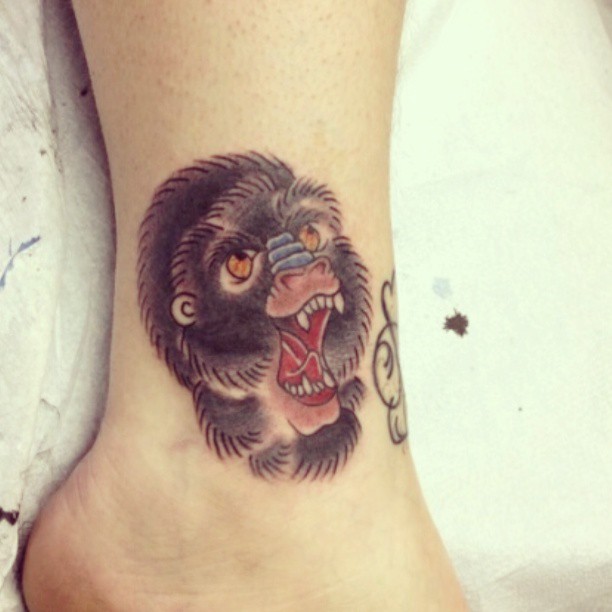 Angry Chimpanzee Tattoo On Ankle