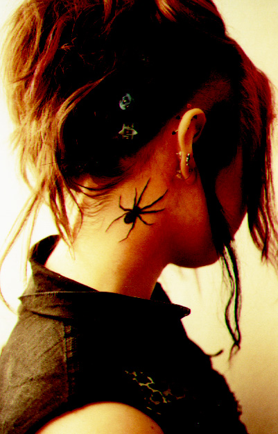 Arachnid Tattoo On Girl Side Neck by Abelportillo