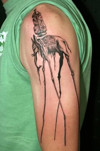 Awesome Dali Elephant Tattoo On Left Half Sleeve