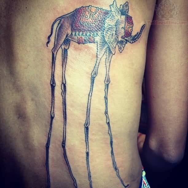 Back Body Traditional Dali Elephant Tattoo