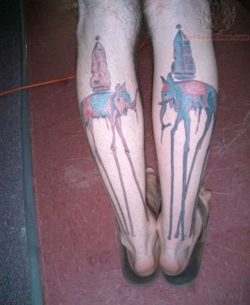 Back Legs Colored Dali Elephant Tattoos