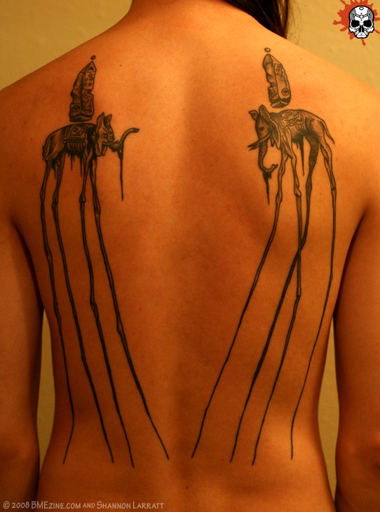 Back Shoulder Dali Elephant Tattoos For Girls