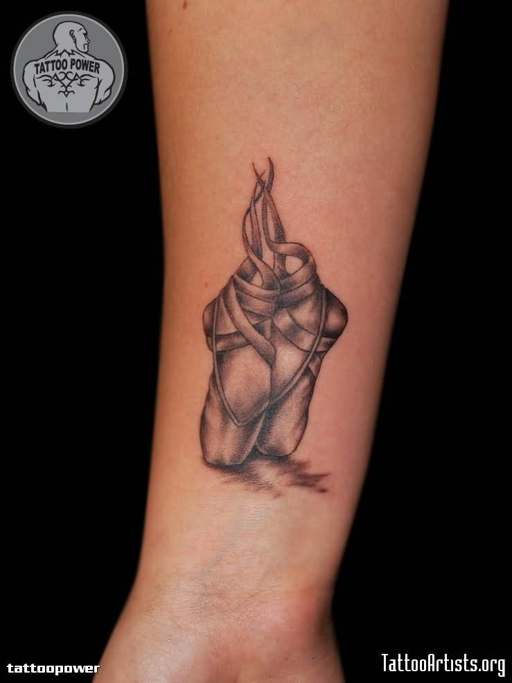 Ballet Shoes Tattoo On Right Forearm