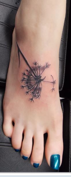 Beautiful Dandelion Puff Tattoo On Foot