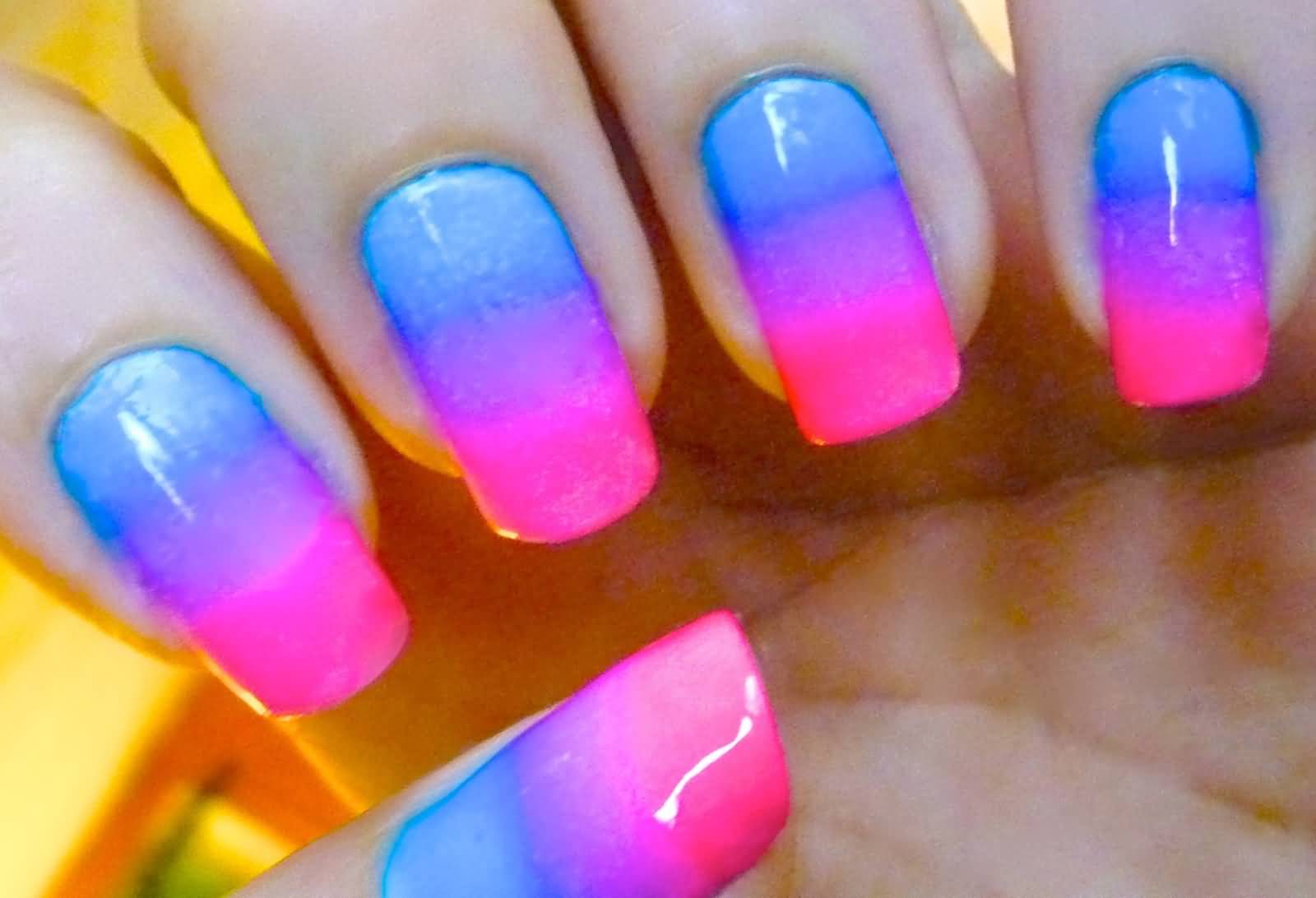 Beautiful Pink And Blue Ombre Nail Art Design