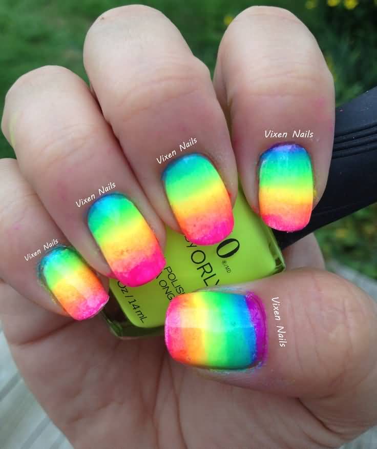 Beautiful Rainbow Ombre Nail Art