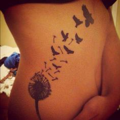 Birds Blowing From Dandelion In Beautiful Shape Tattoo On Right Hip