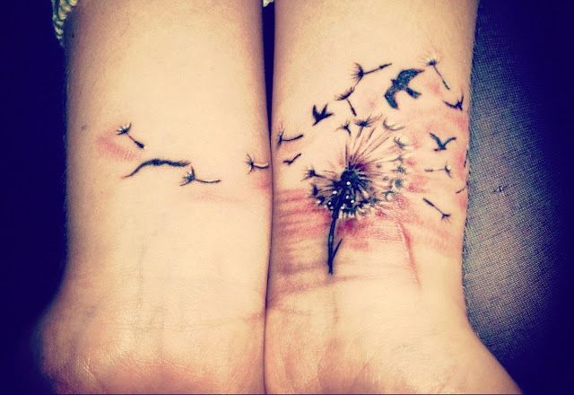 Birds Blowing From Dandelion In Black Ink Tattoo On Wrist