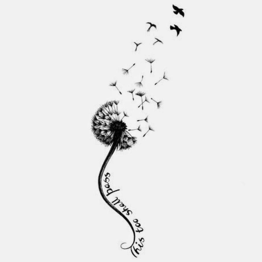 Birds Blowing From Dandelion With Quote Tattoo Design