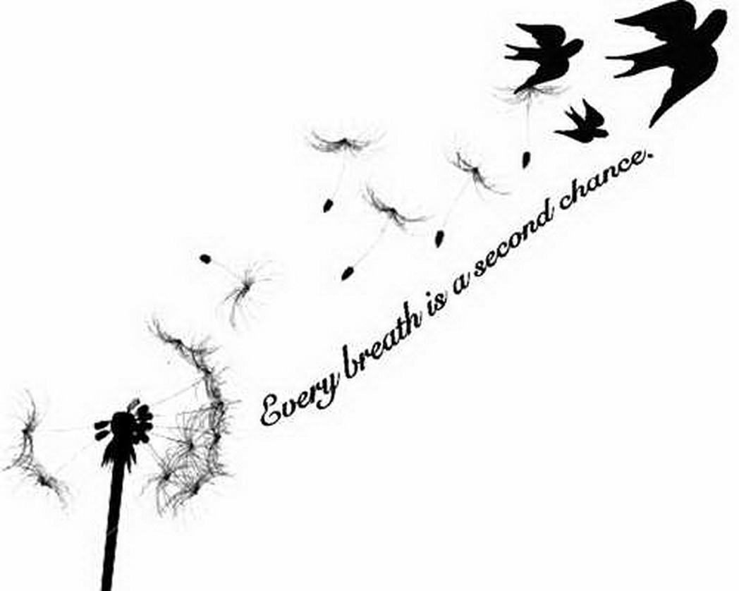 Birds Blowing From Dandelion With Quote Tattoo Design