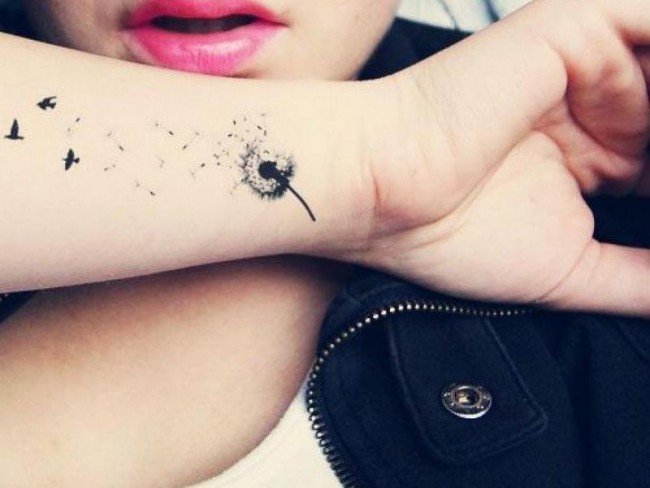 Birds Blowing From Dandelion Tattoo On Wrist For Girl