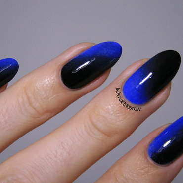 Black And Blue Glossy Ombre Nail Art