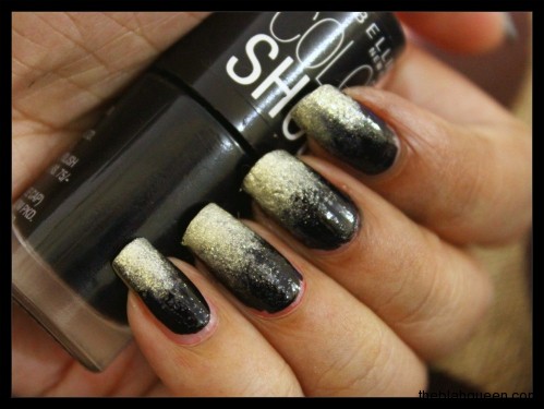 Black And Gold Glitter Ombre Nail Art
