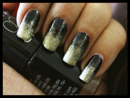 Black And Gold Ombre Nail Art Design