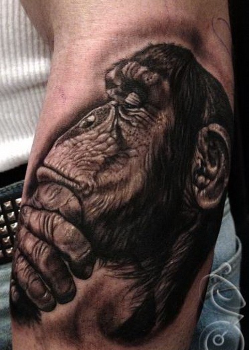 Black And Grey Chimpanzee Tattoo