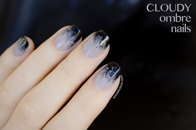 Black And Grey Cloudy Ombre Nail Art