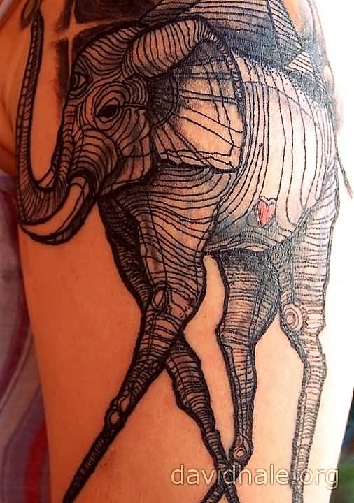 Black And Grey Geometric Dali Elephant Tattoo