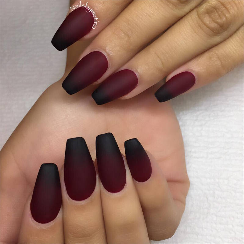 Black And Red Matte Ombre Nail Art Design