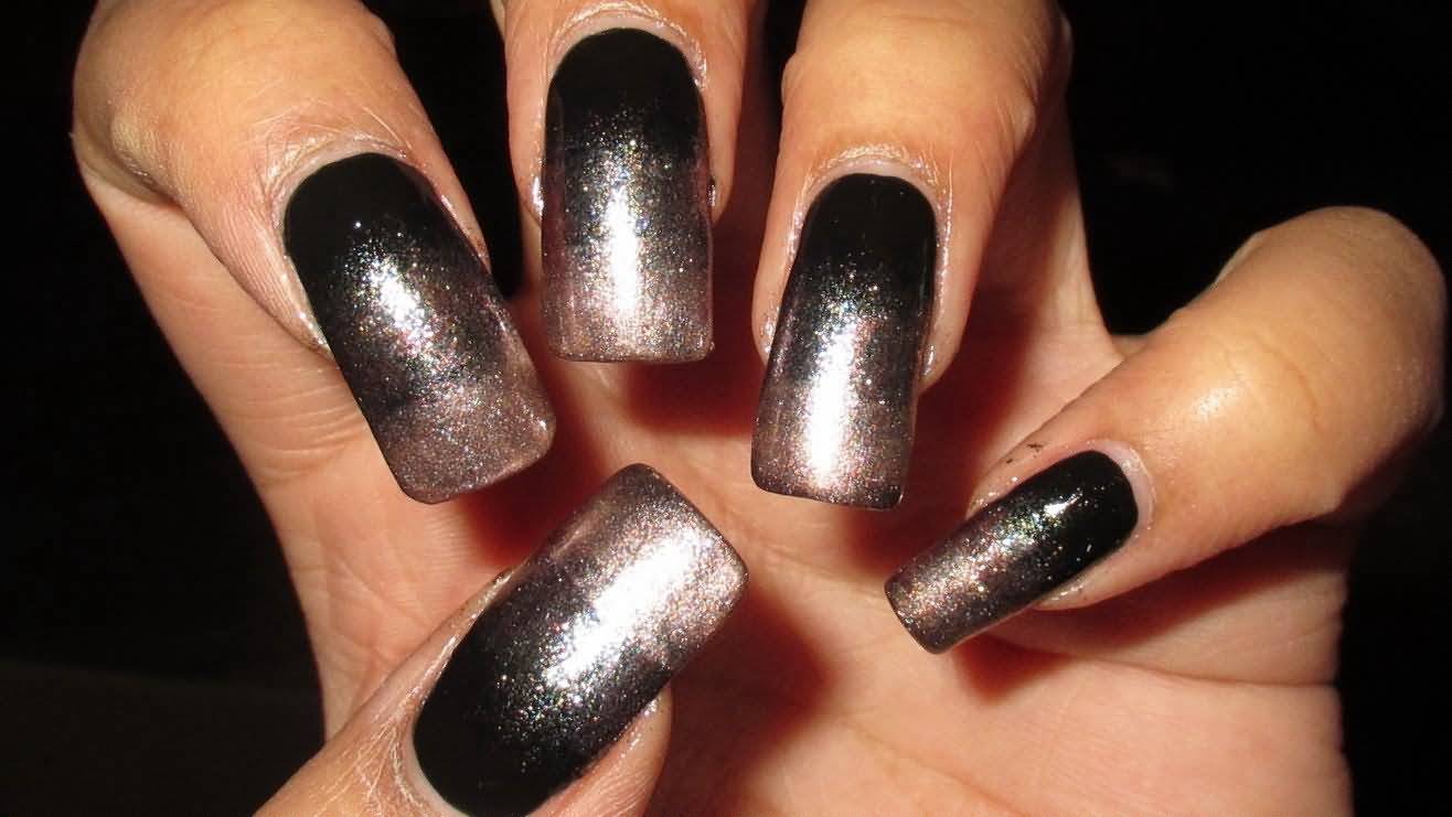 Black And Silver Ombre Nail Art
