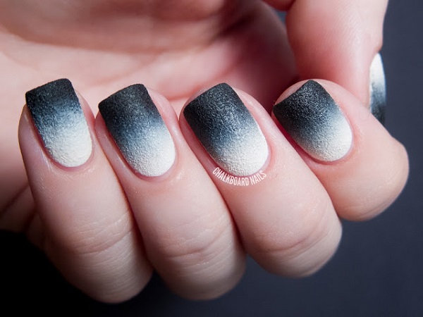 Black And White Frosted Ombre Nail Art