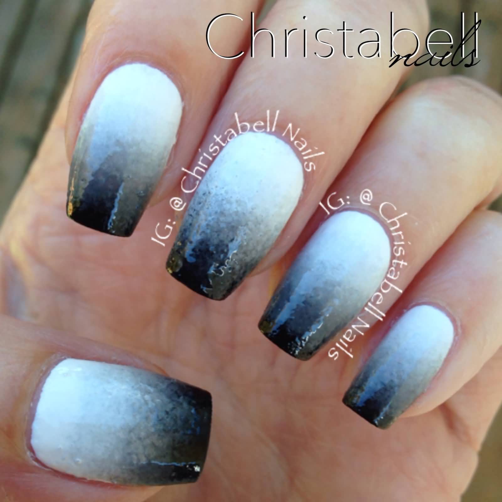 Black And White Ombre Nail Art Design Ideas For Girls