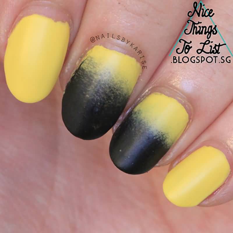 Black And Yellow Ombre Nail Art Design