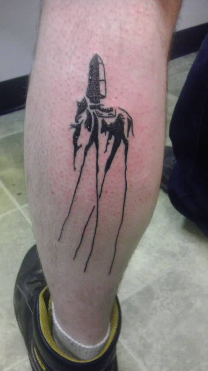 Black Dali Elephant Tattoo On Leg Calf by Afictiontale