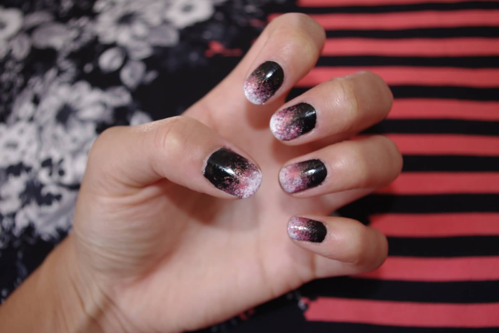 pink and black ombre nail design