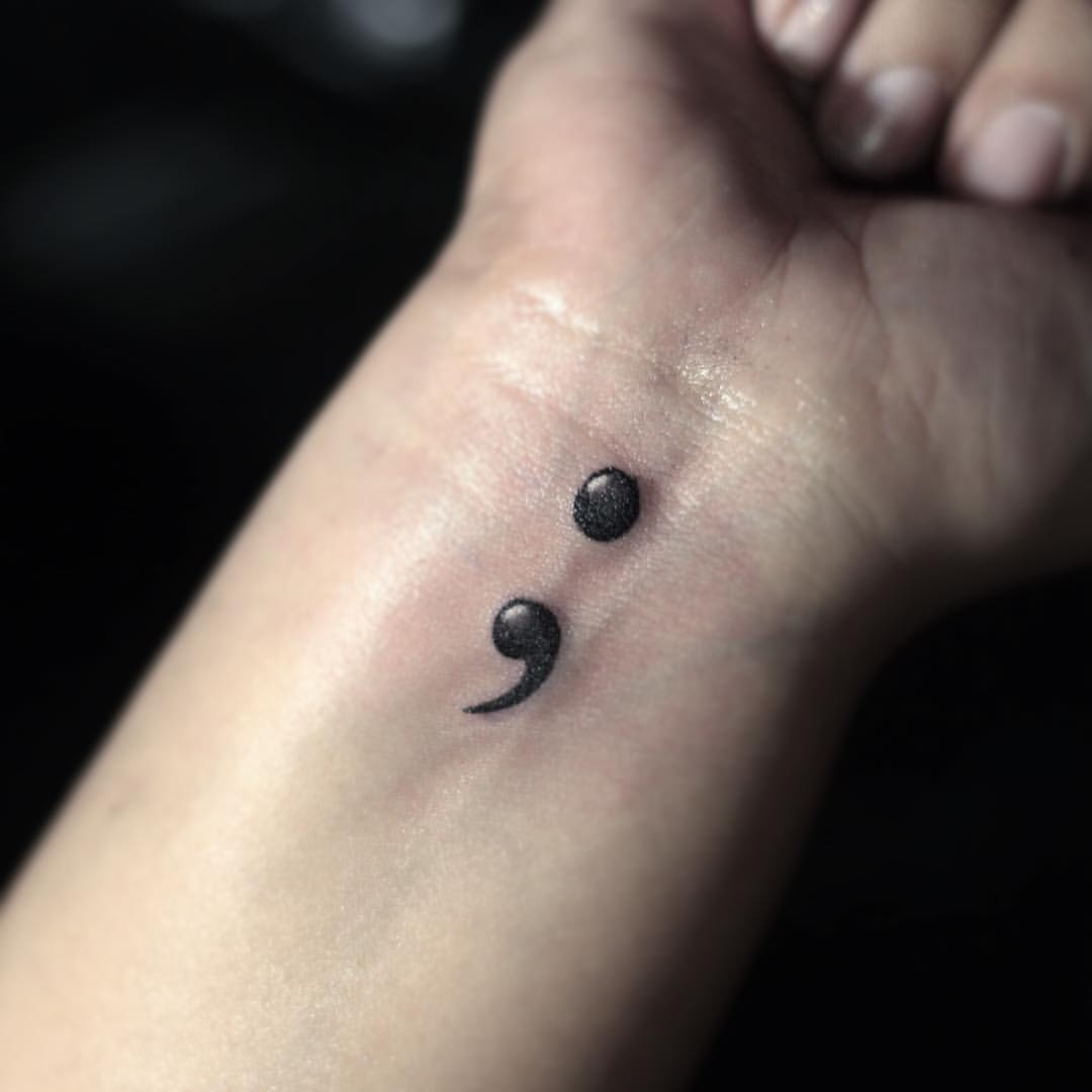Black Semicolon Tattoo on Right Wrist