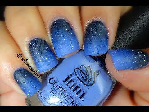 Blue And Black Matte Ombre Nail Art Design