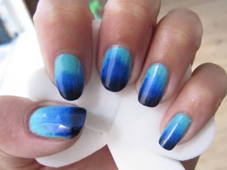 Blue And Black Ombre Nail Art Design