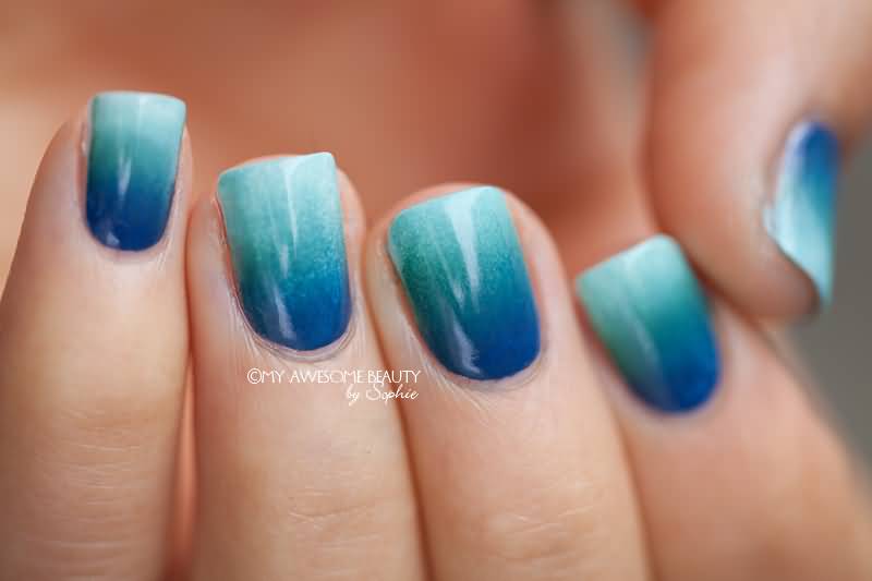 Blue And Green Ombre Nail Art Design For Girls