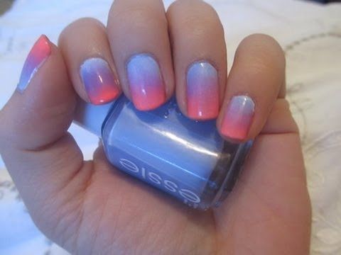Blue And Pink Beautiful Ombre Nail Art Design For Girls