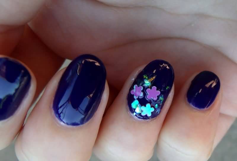 Blue And Purple 3d Flower Accent Nail Art