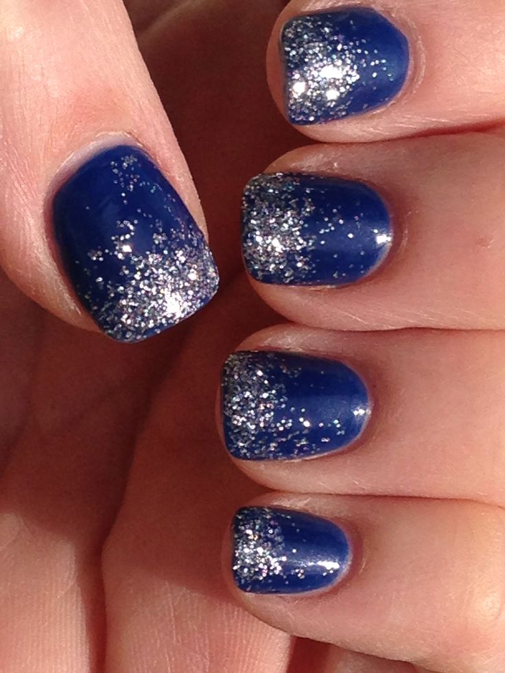Blue And Silver Glitter Ombre Nail Art Design