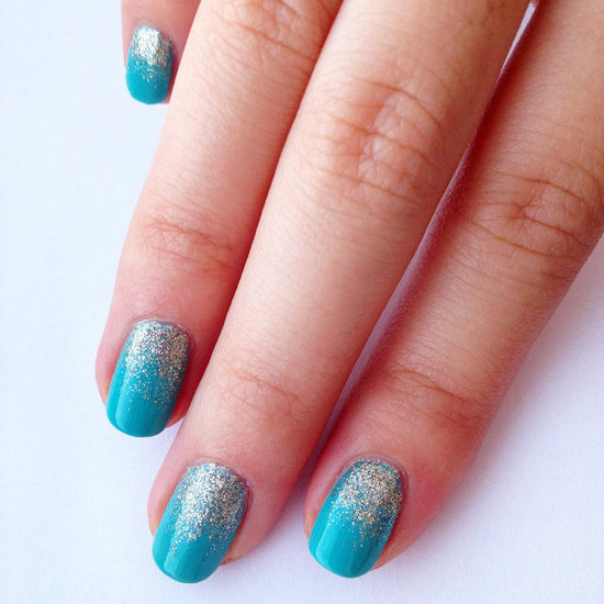 Blue And Silver Glitter Ombre Nail Art