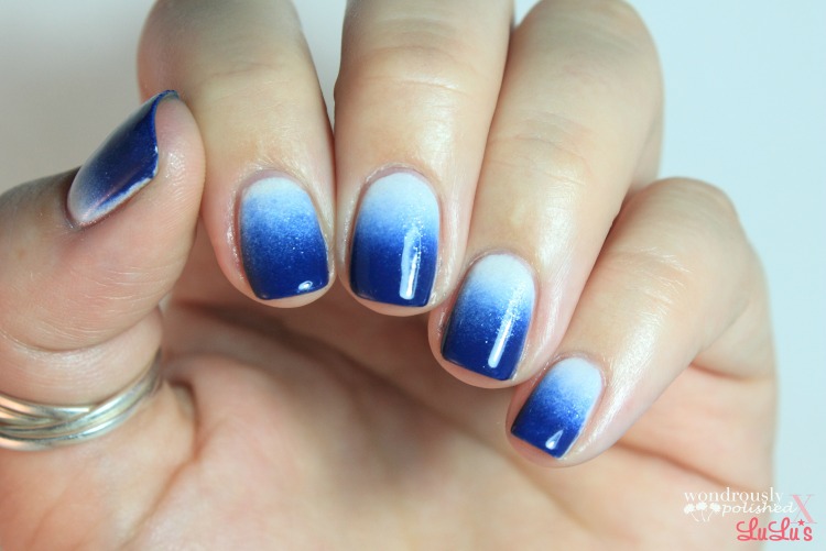 Blue And White Ombre Nail Art For Short Nails