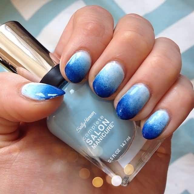 Blue And White Ombre Nail Art