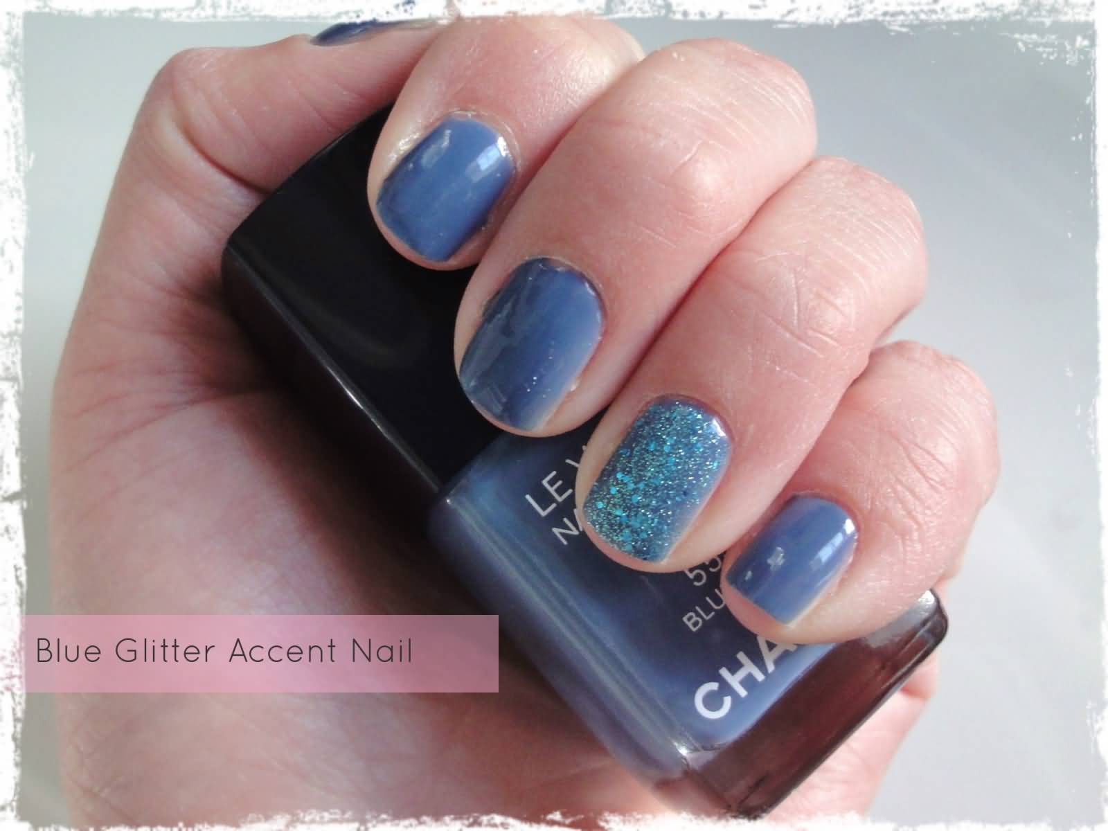 Blue Glitter Accent Nail Art