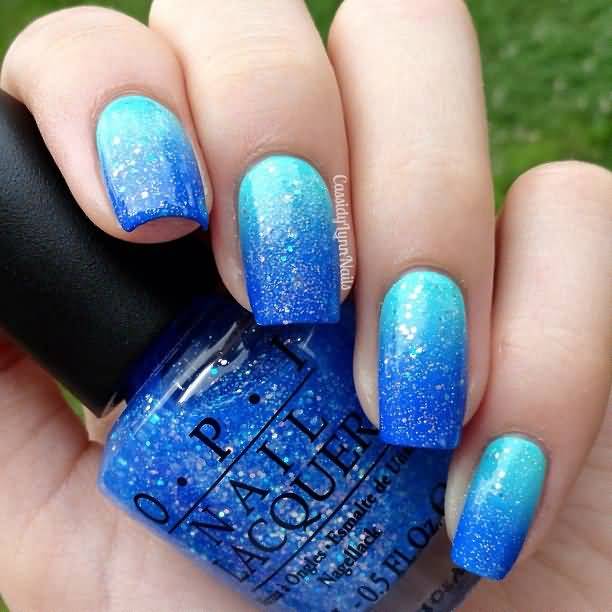 Blue Glitter Ombre Nail Art Design