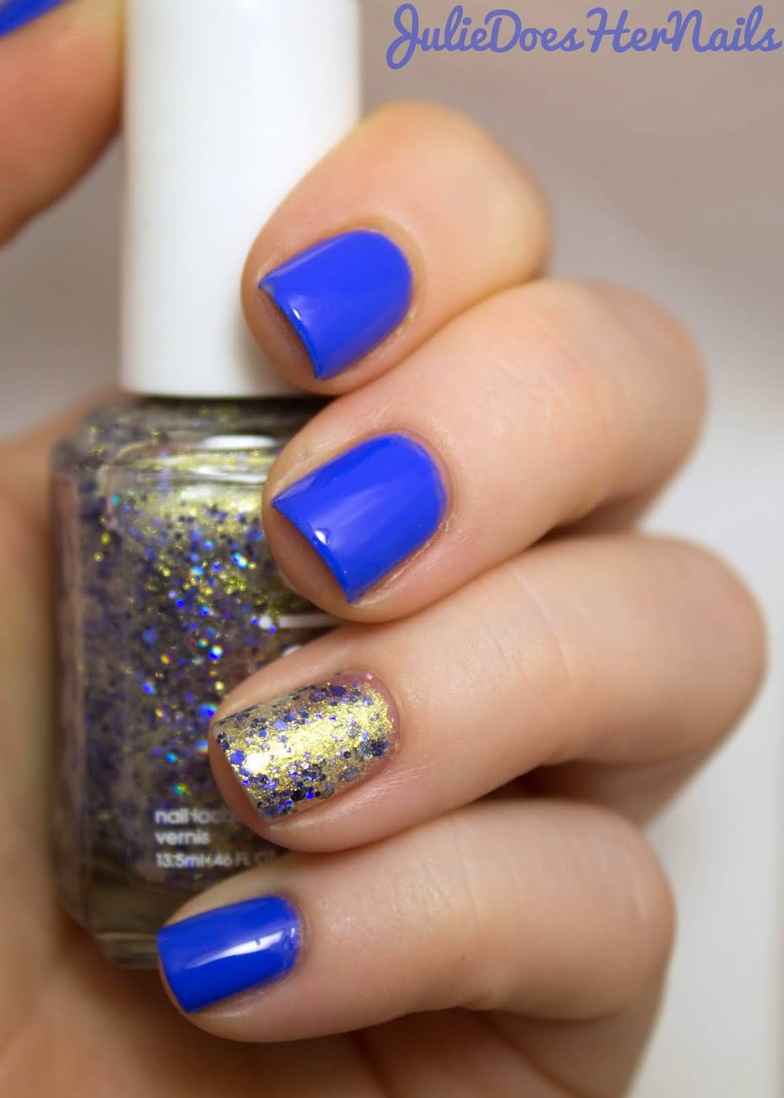 Blue Nails And Glitter Accent Nail