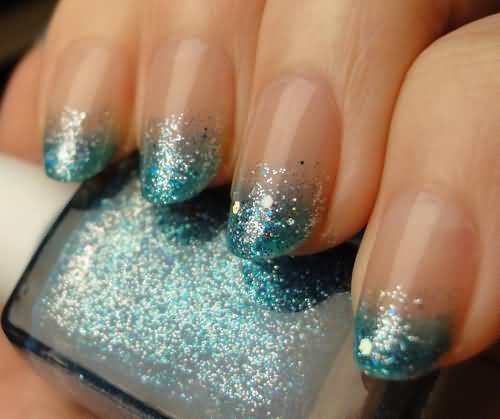 Blue With Glitter Ombre Nail Art
