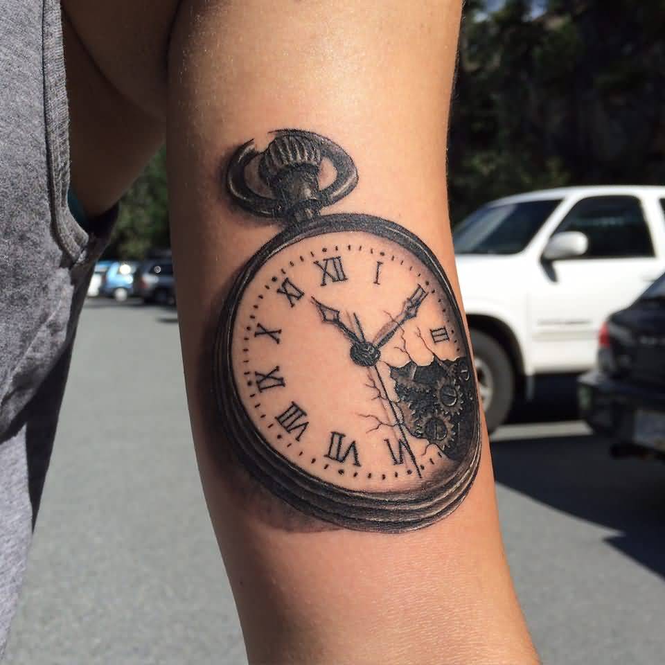 Broken Clock Tattoo On Bicep