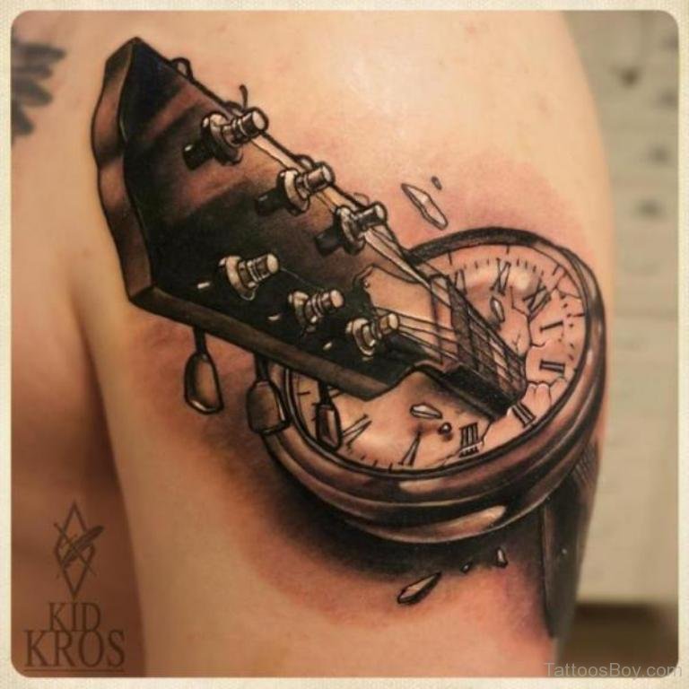 Broken Clock Tattoo On Man Left Shoulder