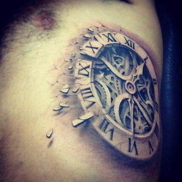 Broken Clock Tattoo On Man Side Rib