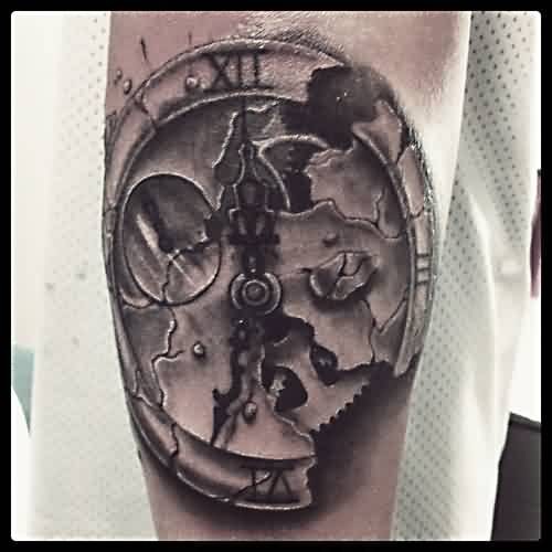 Broken Realistic Clock Tattoo