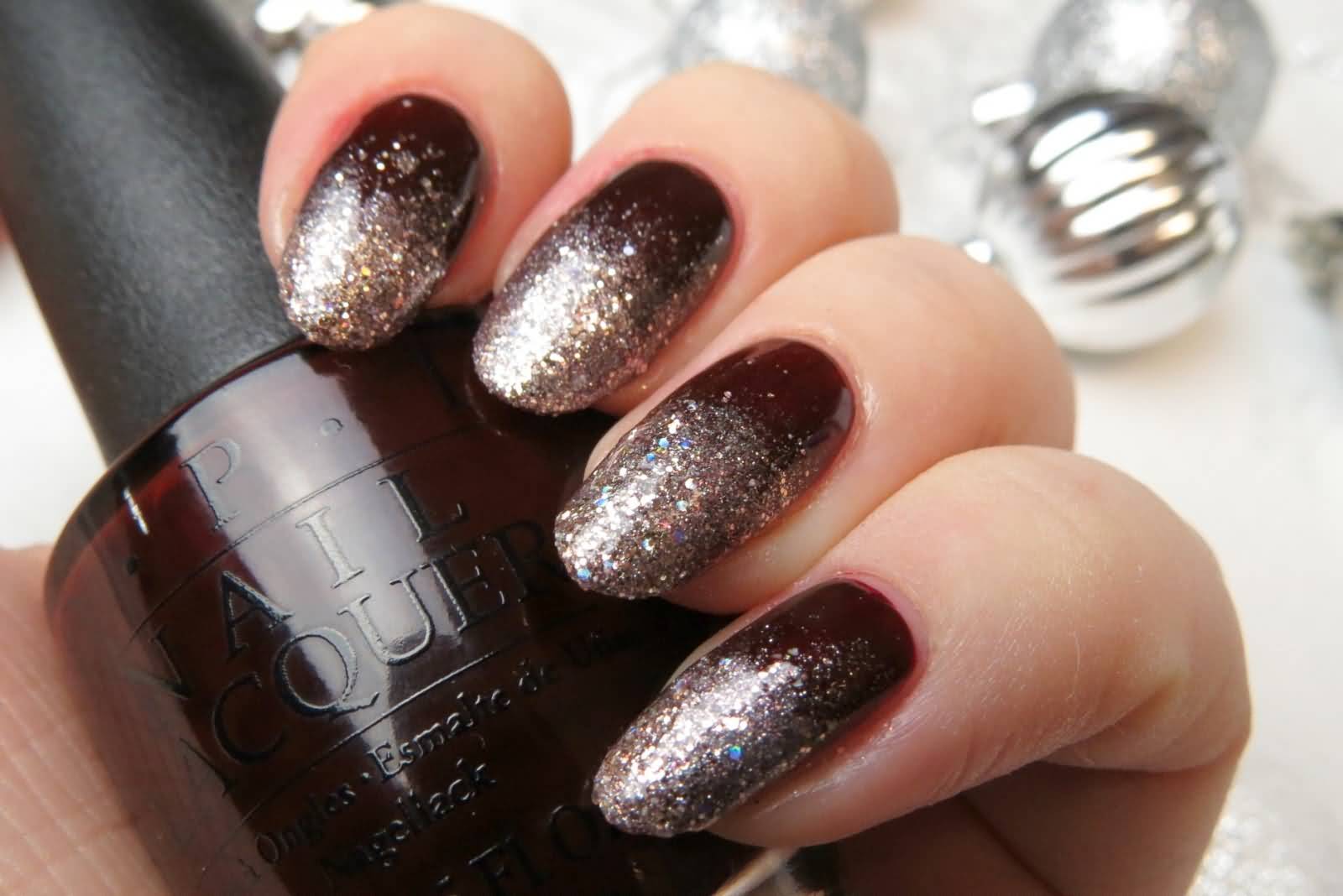 Brown And Glitter Ombre Nail Art Design Picture